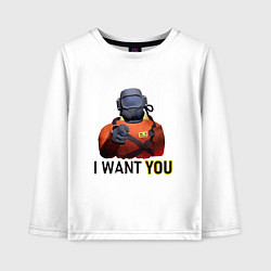 Лонгслив хлопковый детский Lethal Company: I want you, цвет: белый