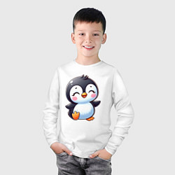 Лонгслив хлопковый детский Маленький радостный пингвинчик, цвет: белый — фото 2