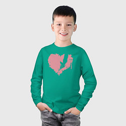 Лонгслив хлопковый детский Сердце перья, цвет: зеленый — фото 2