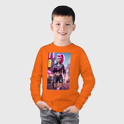 Лонгслив хлопковый детский Барби в кожаных шортах - модница, цвет: оранжевый — фото 2