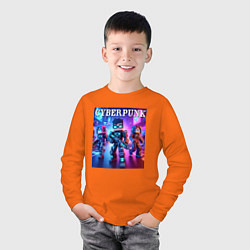 Лонгслив хлопковый детский Minecraft and cyberpunk - collaboration, цвет: оранжевый — фото 2