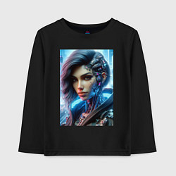 Лонгслив хлопковый детский Cyber girl - ai art, цвет: черный