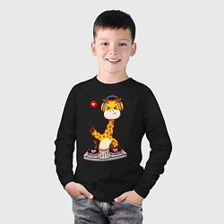 Лонгслив хлопковый детский Жираф за пультом, цвет: черный — фото 2