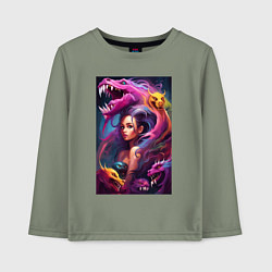 Лонгслив хлопковый детский Ведьма и оборотни - хэллоуин нейросеть, цвет: авокадо