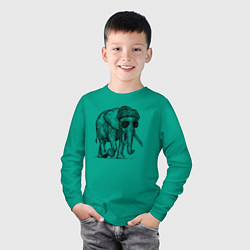 Лонгслив хлопковый детский Слон-хипстер, цвет: зеленый — фото 2