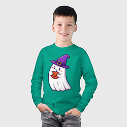Лонгслив хлопковый детский Добрый призрак, цвет: зеленый — фото 2