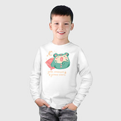 Лонгслив хлопковый детский Лягушка в пижаме с надписью даже солнышко должно с, цвет: белый — фото 2
