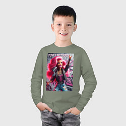 Лонгслив хлопковый детский Barbie - punks not dead motto, цвет: авокадо — фото 2
