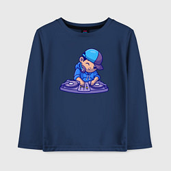 Лонгслив хлопковый детский Little dj, цвет: тёмно-синий