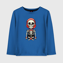Лонгслив хлопковый детский Скелет с бабочкой красный, цвет: синий