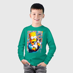 Лонгслив хлопковый детский Bart Simpson with a kitten - ai art, цвет: зеленый — фото 2