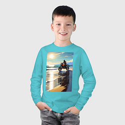 Лонгслив хлопковый детский On the beach, цвет: бирюзовый — фото 2