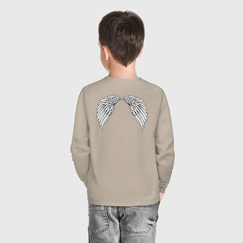 Детский лонгслив Белые крылья с черным контуром / Миндальный – фото 4