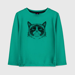 Лонгслив хлопковый детский Grumpy cat мем, цвет: зеленый