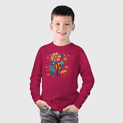 Лонгслив хлопковый детский Яркий цветок, веточки и листья, цвет: маджента — фото 2