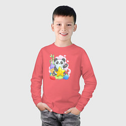 Лонгслив хлопковый детский Панда со звездой, цвет: коралловый — фото 2