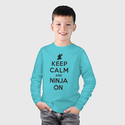 Лонгслив хлопковый детский Keep calm and ninja on, цвет: бирюзовый — фото 2