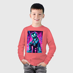Лонгслив хлопковый детский Minecraft - dude in the neon city, цвет: коралловый — фото 2