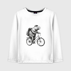 Лонгслив хлопковый детский Капибара на велосипеде в черном цвете, цвет: белый