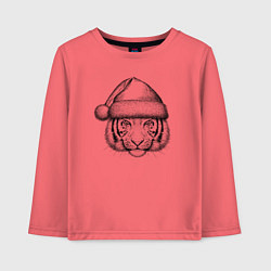 Лонгслив хлопковый детский Голова новогоднего тигра, цвет: коралловый