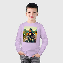 Лонгслив хлопковый детский Mona Lisa on a motorcycle - ai art, цвет: лаванда — фото 2