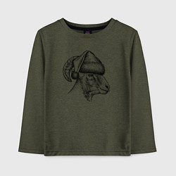 Лонгслив хлопковый детский Баран в новогоднем колпаке, цвет: меланж-хаки