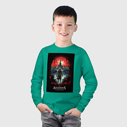 Лонгслив хлопковый детский Assassins creed загадочный город, цвет: зеленый — фото 2