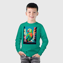 Лонгслив хлопковый детский Попугай в городе, цвет: зеленый — фото 2