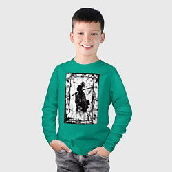 Лонгслив хлопковый детский Воин с катаной, цвет: зеленый — фото 2