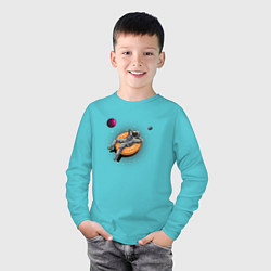 Лонгслив хлопковый детский Космонавт на пончике, цвет: бирюзовый — фото 2
