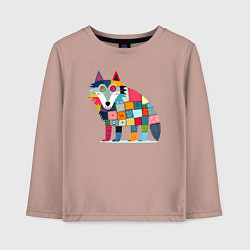Лонгслив хлопковый детский Funny wolf - patchwork ai art, цвет: пыльно-розовый