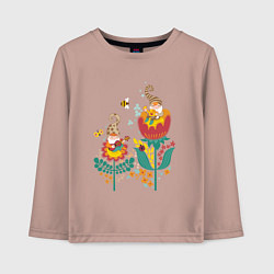 Лонгслив хлопковый детский Милые гномы в цветах, цвет: пыльно-розовый