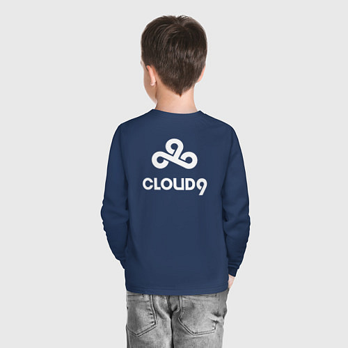 Детский лонгслив Cloud9 - white logo / Тёмно-синий – фото 4