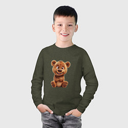 Лонгслив хлопковый детский Милый плюшевый медведь, цвет: меланж-хаки — фото 2