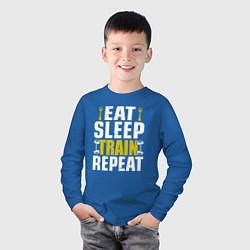 Лонгслив хлопковый детский Eat sleep train, цвет: синий — фото 2
