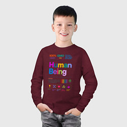 Лонгслив хлопковый детский Человеческое существо - human being, цвет: меланж-бордовый — фото 2