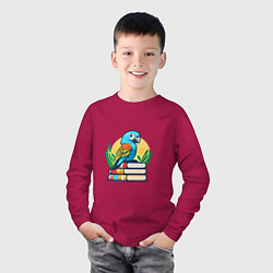 Лонгслив хлопковый детский Попугай на стопке книг, цвет: маджента — фото 2