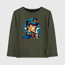 Лонгслив хлопковый детский Jojo - Jotaro Kujo ai art, цвет: меланж-хаки