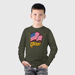 Лонгслив хлопковый детский American flag, цвет: меланж-хаки — фото 2