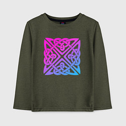 Лонгслив хлопковый детский Квадратный лиловый кельтский узор, цвет: меланж-хаки