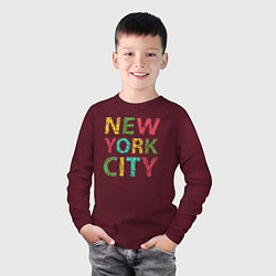 Лонгслив хлопковый детский New York city colors, цвет: меланж-бордовый — фото 2