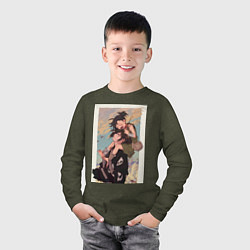 Лонгслив хлопковый детский Хяккимару Дороро воин, цвет: меланж-хаки — фото 2