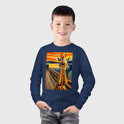 Лонгслив хлопковый детский Жираф кричит - мем нейросеть, цвет: тёмно-синий — фото 2
