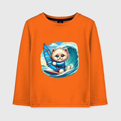 Детский лонгслив Котик и виндсерфинг