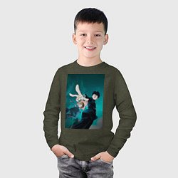 Лонгслив хлопковый детский Моб Психо 100 Шигэо Кагэяма, цвет: меланж-хаки — фото 2