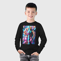 Лонгслив хлопковый детский Barbie and Ken - ai art fantasy, цвет: черный — фото 2
