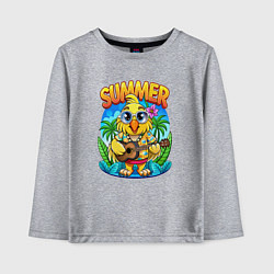 Лонгслив хлопковый детский Попугай играет на гитаре жарким летом, цвет: меланж