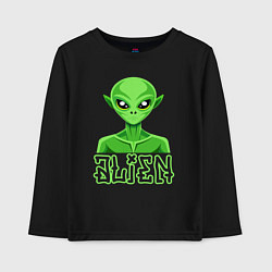 Лонгслив хлопковый детский Гуманоид зеленый человечек, цвет: черный