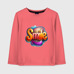 Лонгслив хлопковый детский Текст smile, цвет: коралловый