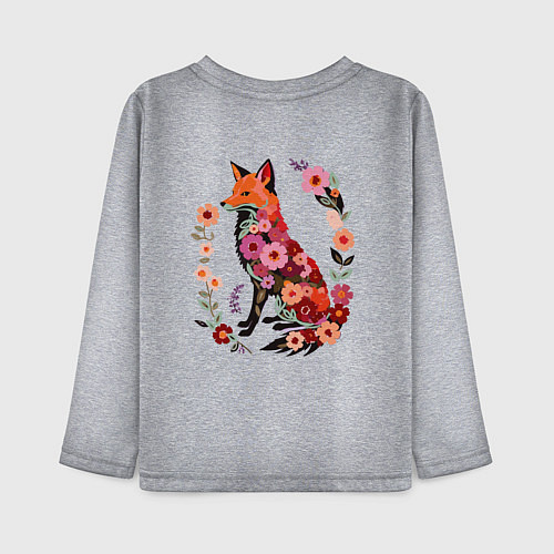 Детский лонгслив Лиса цветочный силуэт / Меланж – фото 2